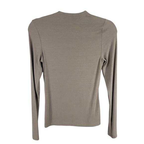 Joah Brown Invisible Zip Long Sleeve Top Ribbed Stretch Taupe Flexrib Size S/M - Picture 10 of 13